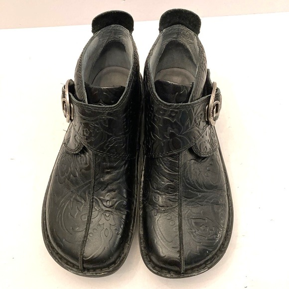 Alegria Womens Caiti Ankle Booties 36 US 6-6.5 Black Tooled Leather Boho Buckle - Picture 5 of 10